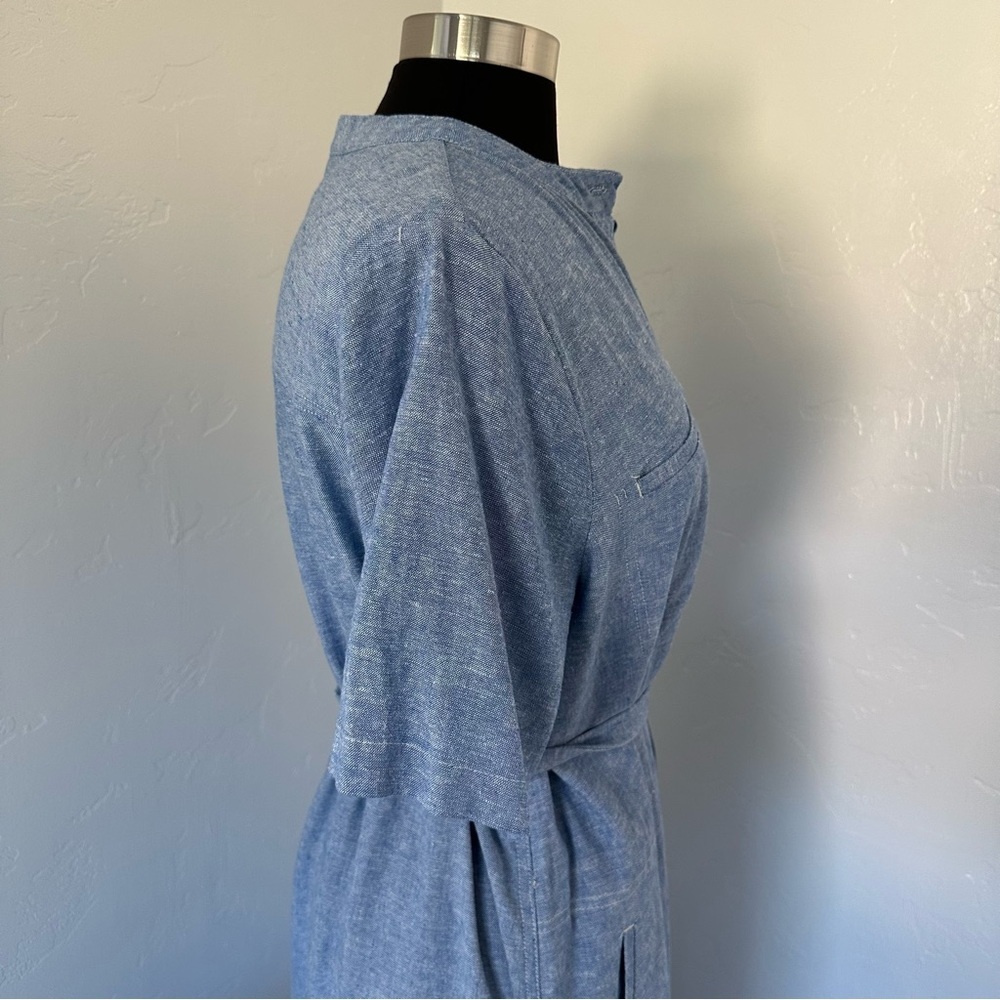 BANANA REPUBLIC Antique Blue LINEN-BLEND UTILITY MIDI SHIFT Shirt DRESS Size L - Picture 8 of 13